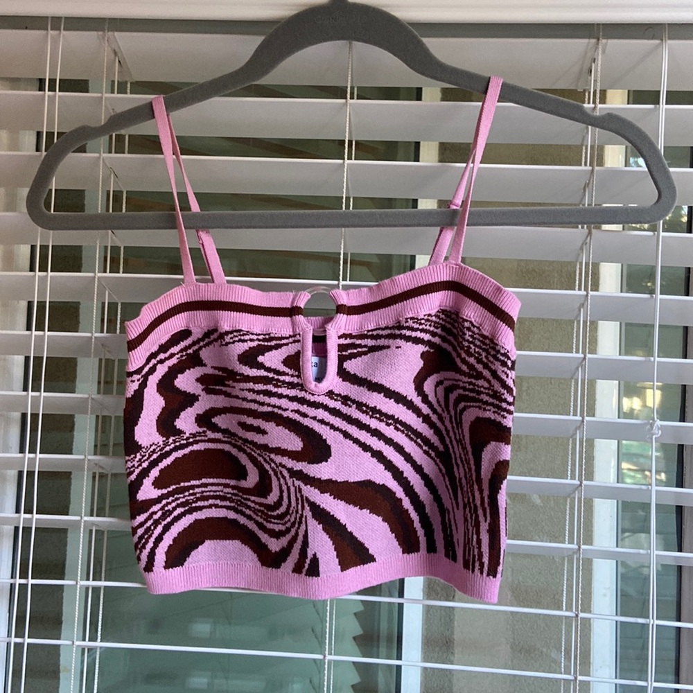Bershka pink and brown swirl crop top
